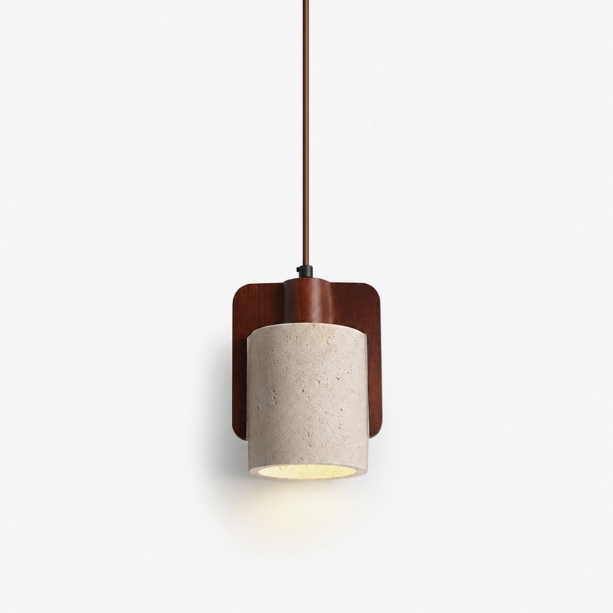 Squircle lámpara colgante de travertino y madera en forma de tambor