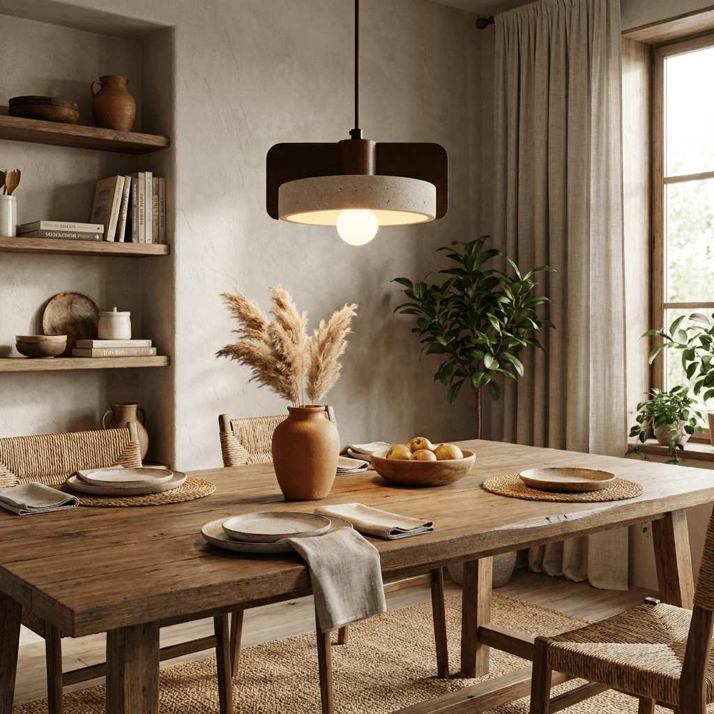 Squircle lámpara colgante de travertino y madera en forma de tambor