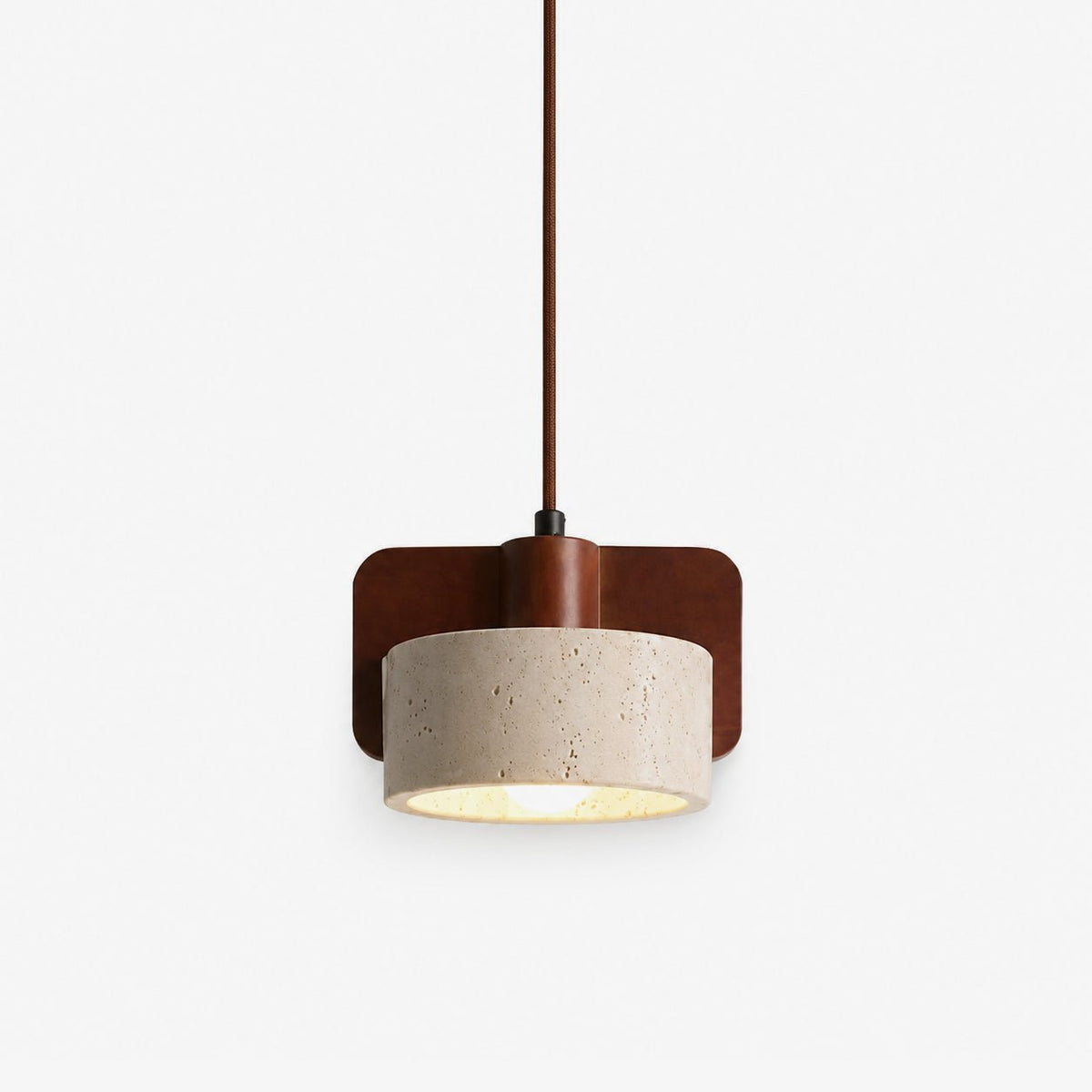 Squircle lámpara colgante de travertino y madera en forma de tambor