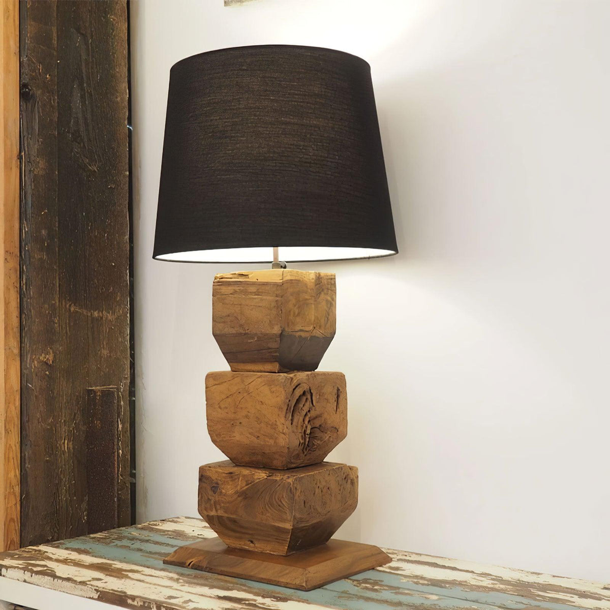 Saev lámpara de mesa apilada de madera