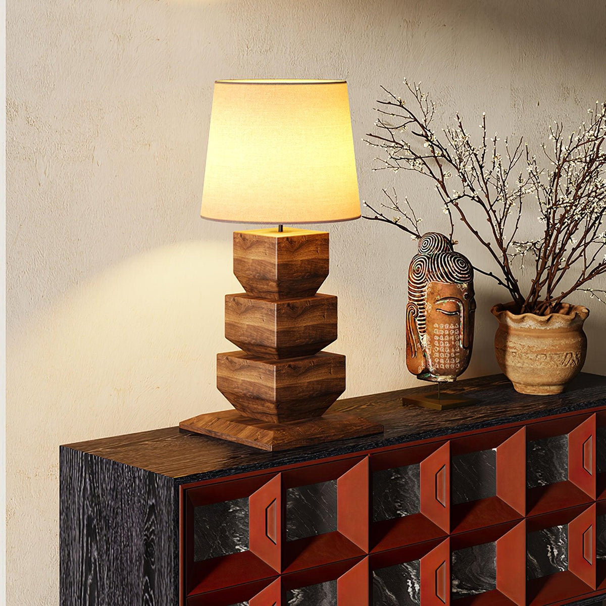 Saev lámpara de mesa apilada de madera