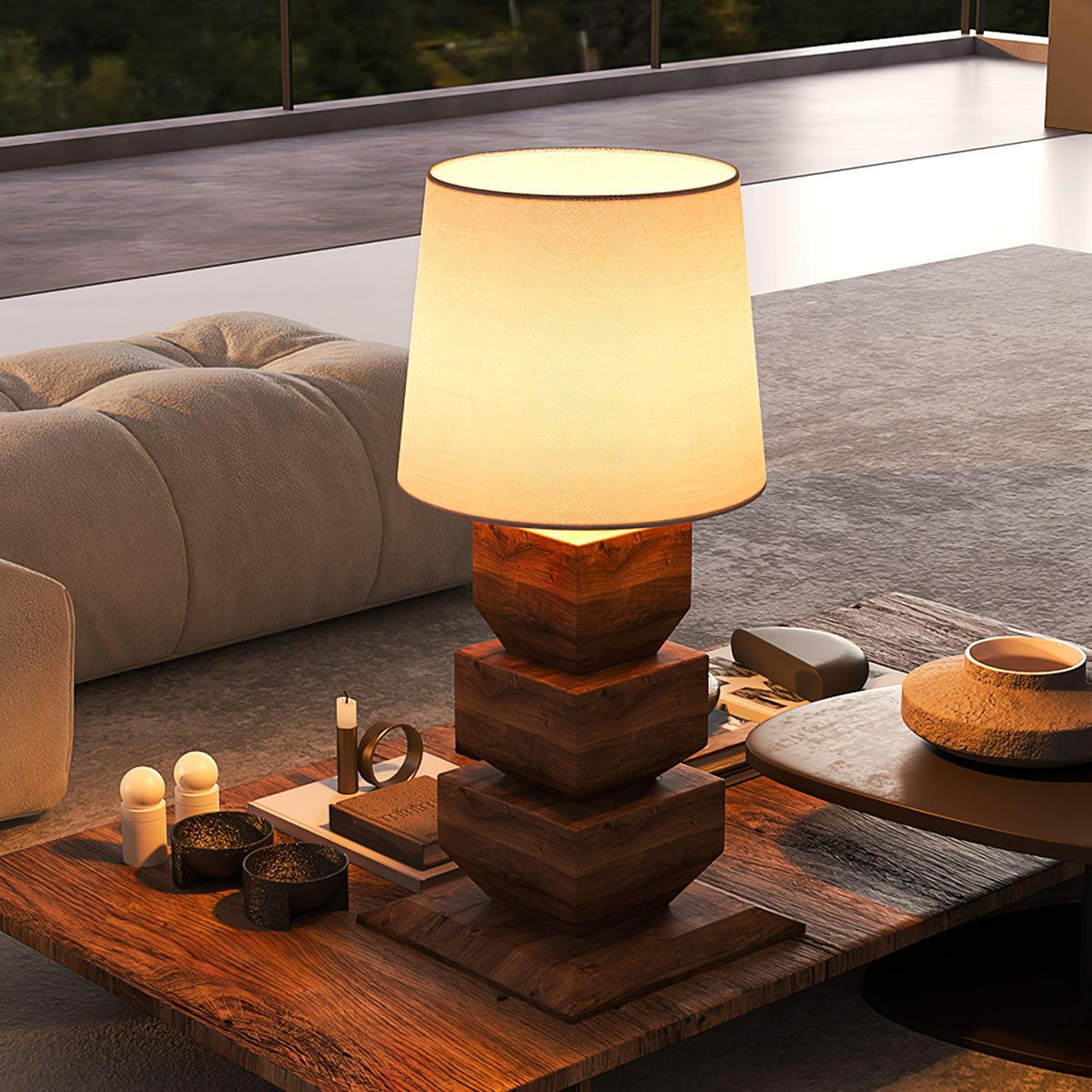 Saev lámpara de mesa apilada de madera
