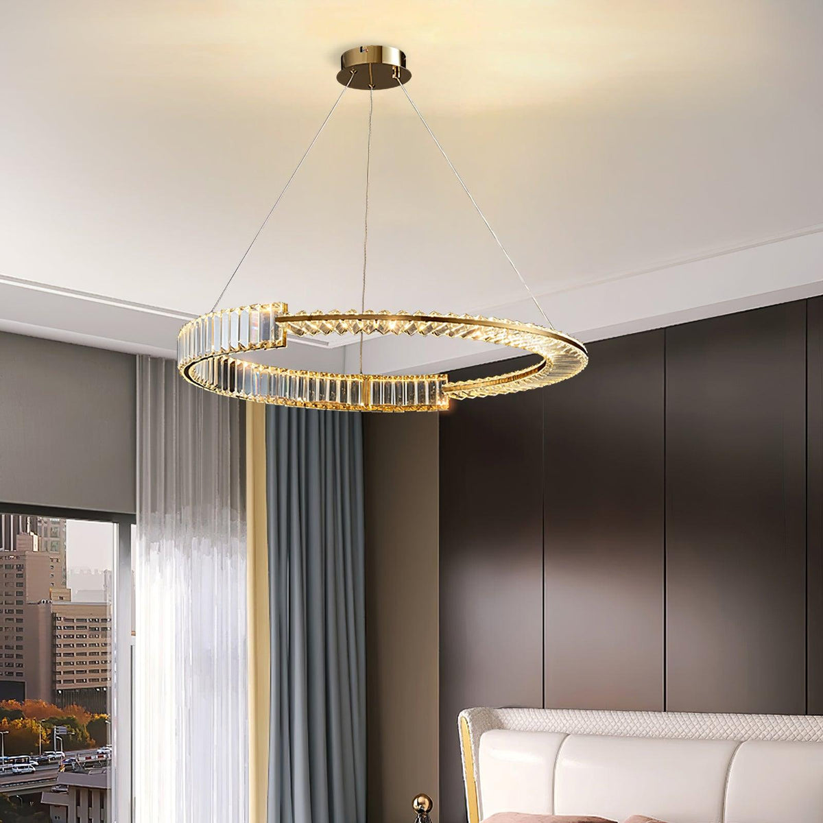 Cyrerira lámpara de araña Stella LED cristal Anillo