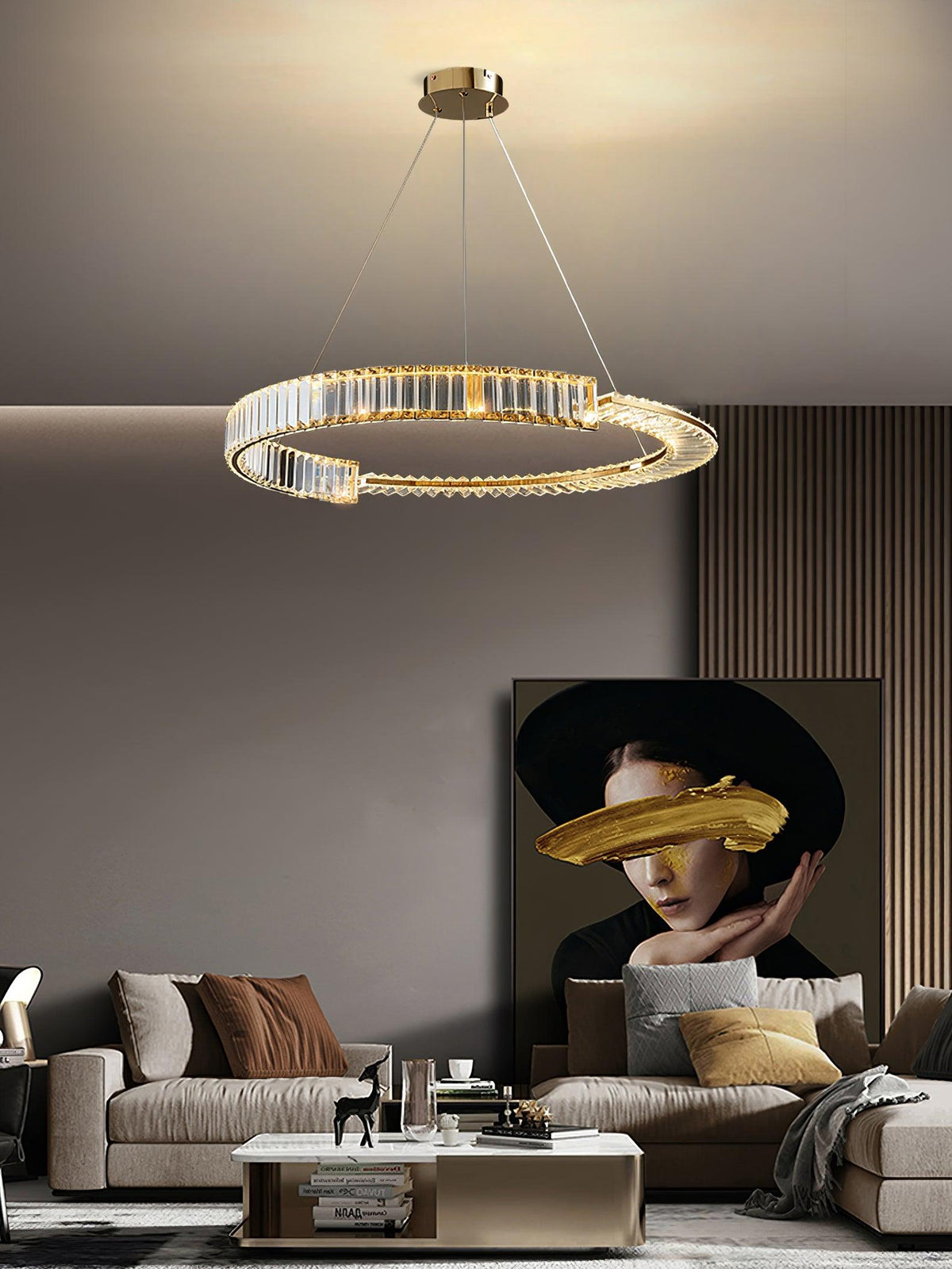 Cyrerira lámpara de araña Stella LED cristal Anillo