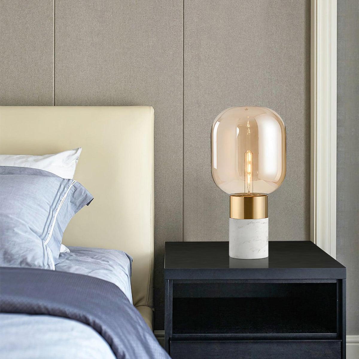 Aurdoren lámpara de mesa minimalista de mármol y vidrio ámbar para escritorio