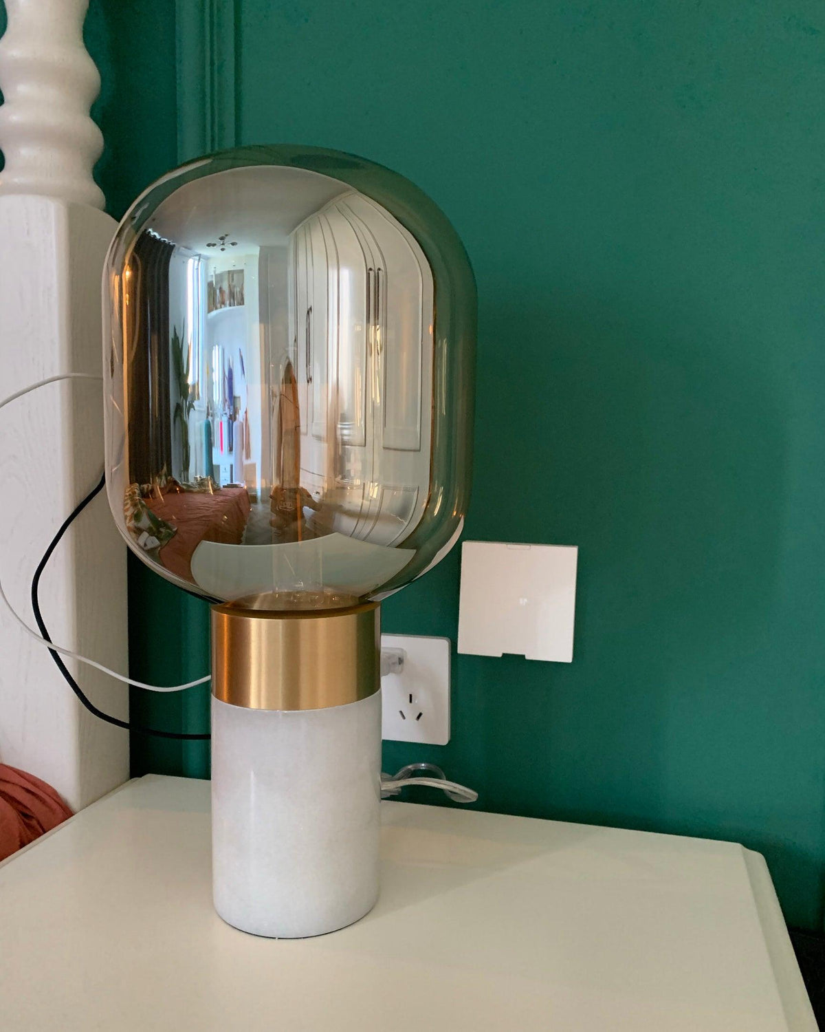 Aurdoren lámpara de mesa minimalista de mármol y vidrio ámbar para escritorio