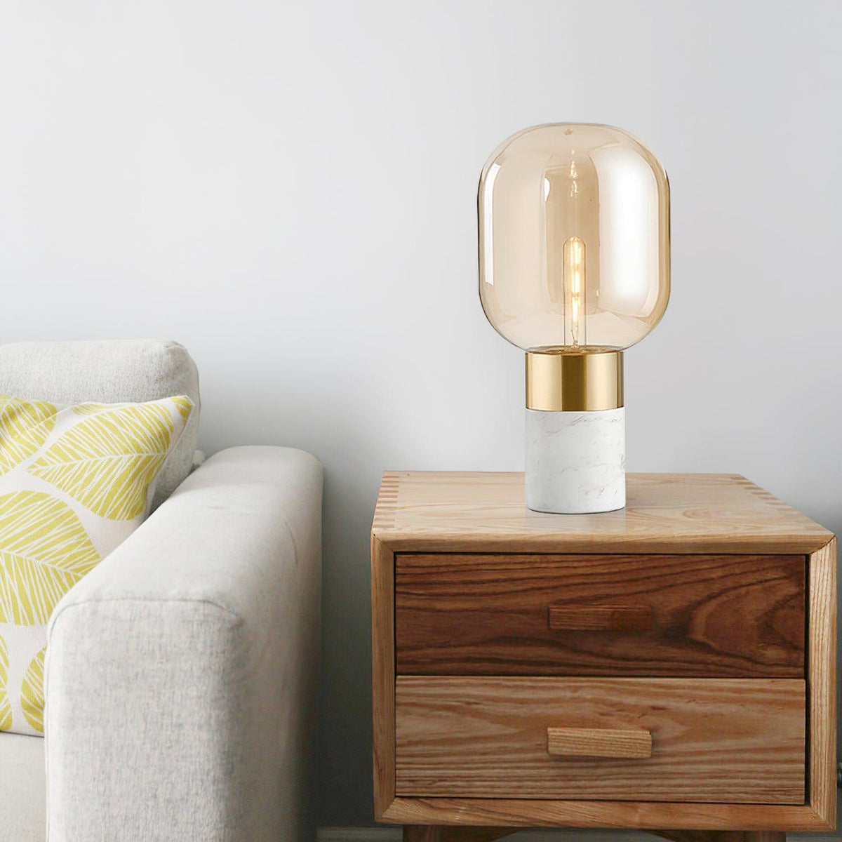 Aurdoren lámpara de mesa minimalista de mármol y vidrio ámbar para escritorio