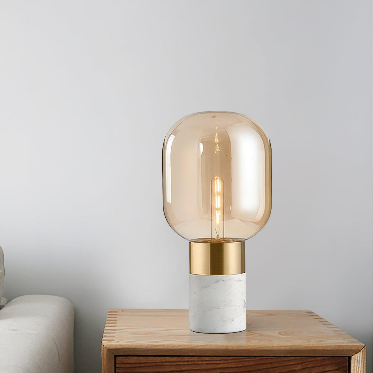 Aurdoren lámpara de mesa minimalista de mármol y vidrio ámbar para escritorio