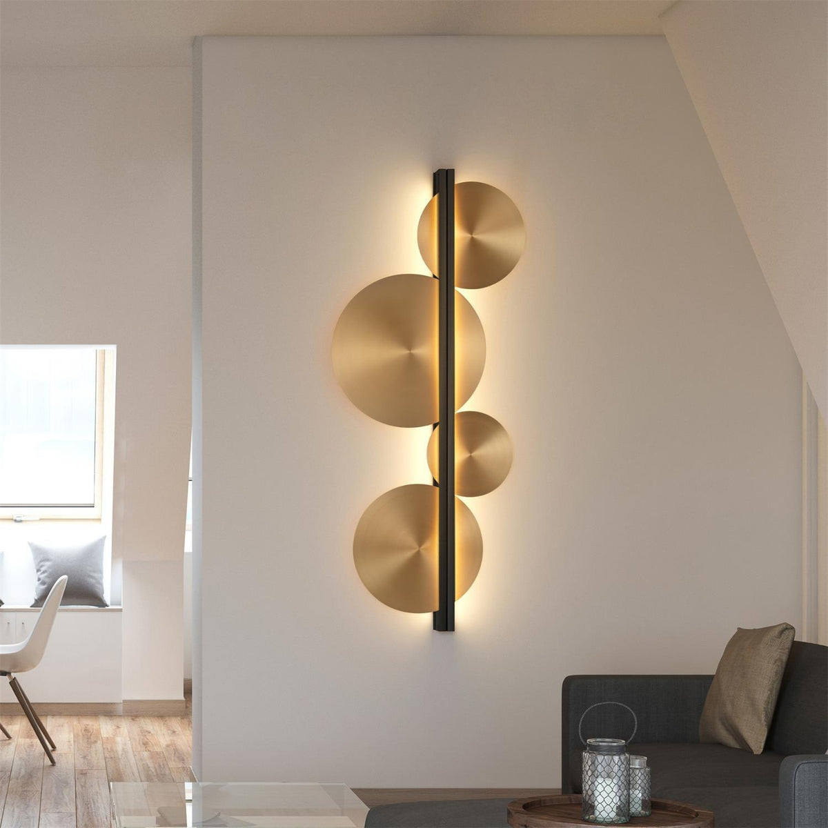 Oriivise aplique de pared dorado circular escultórico