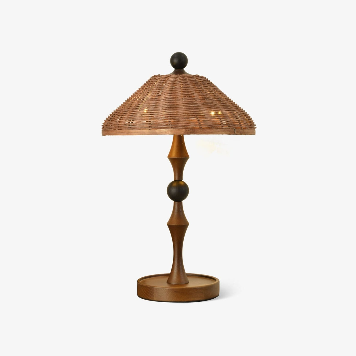 Miran lámpara de mesa de madera y ratán vintage