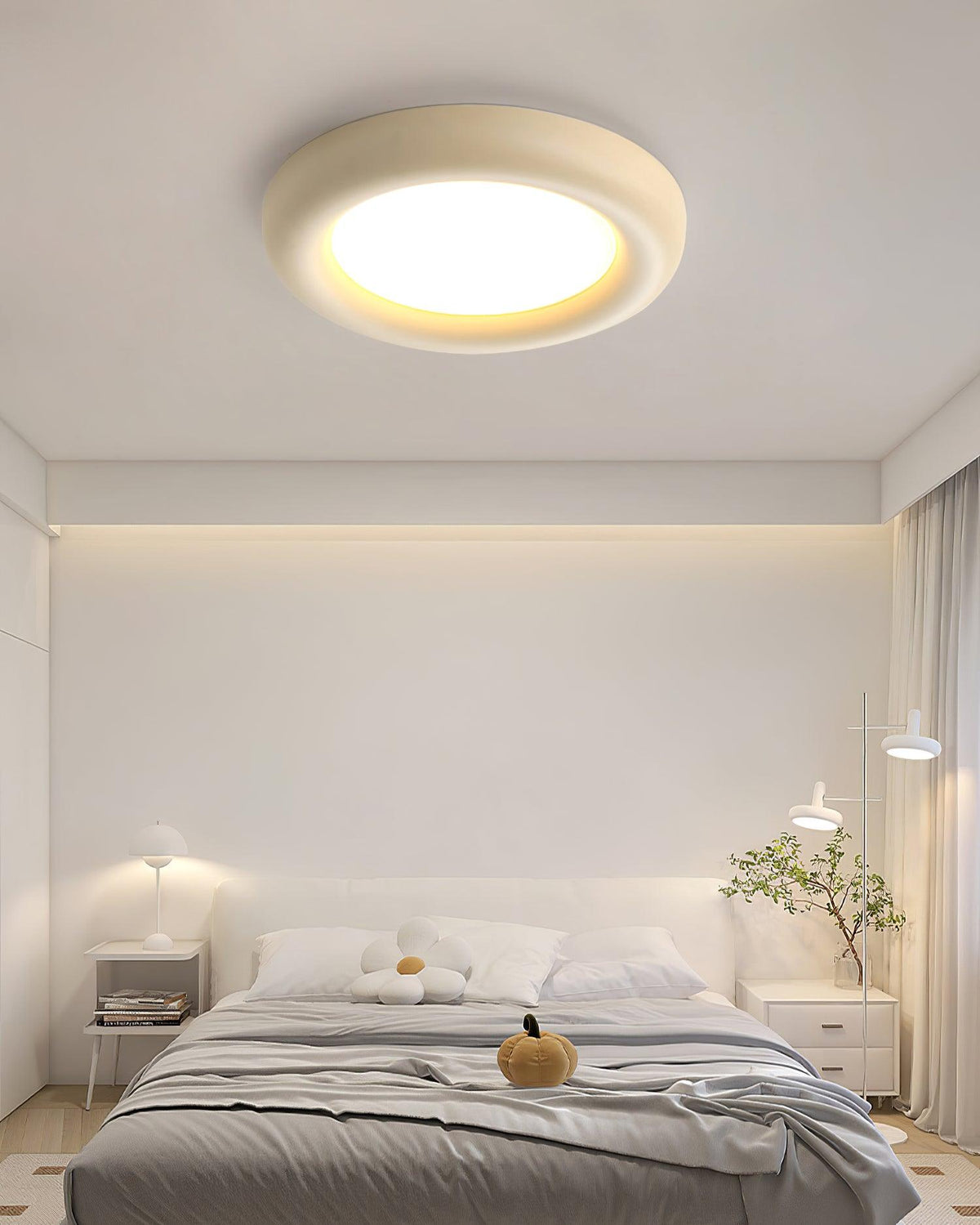 Lámpara de techo beige minimalista con florón