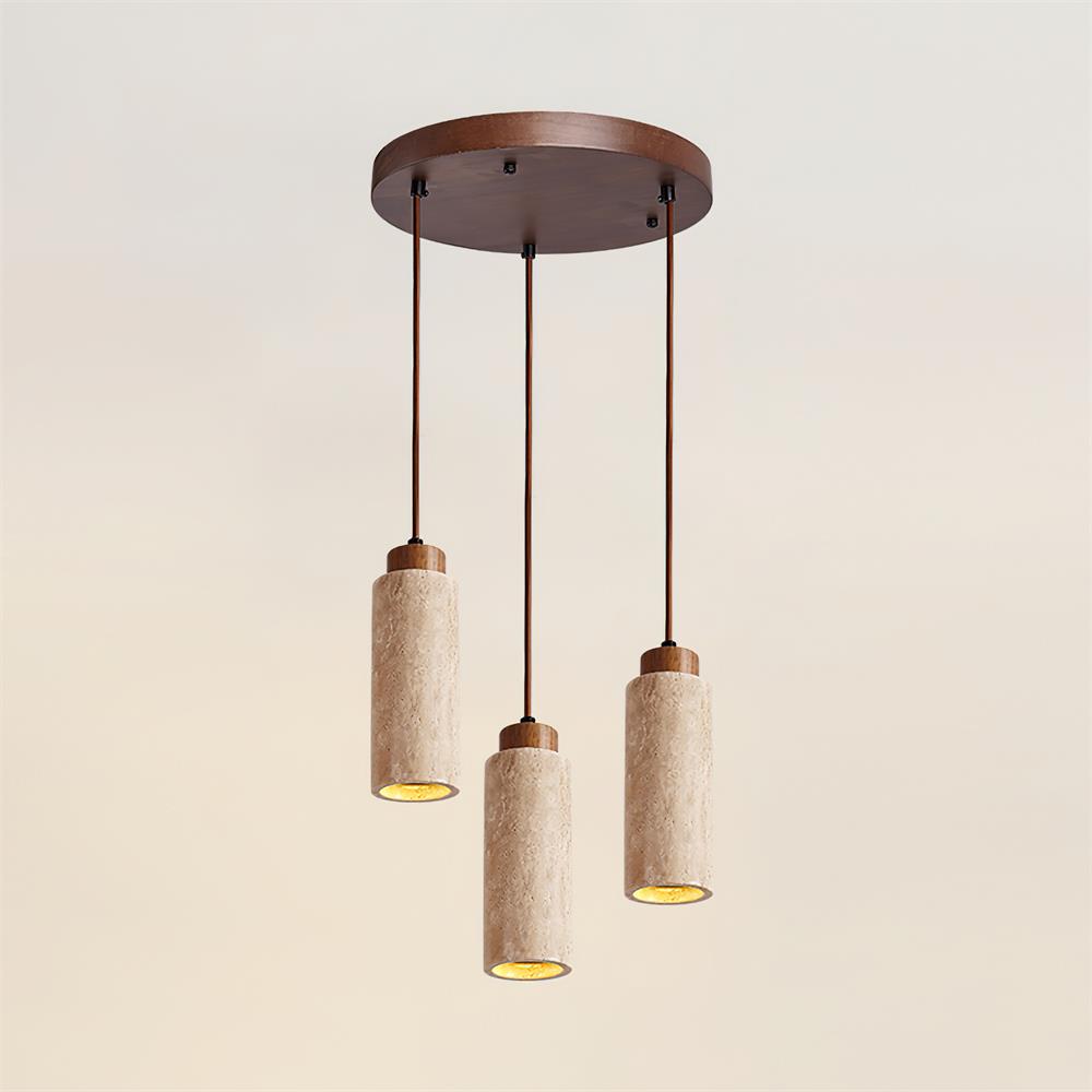 Nerova lámpara colgante minimalista de madera con acabado en travertino