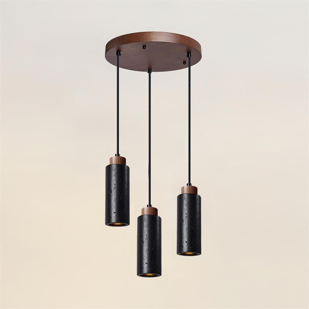 Nerova lámpara colgante minimalista de madera con acabado en travertino