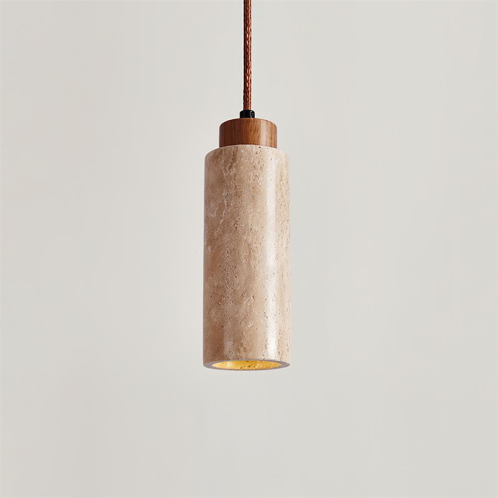 Nerova lámpara colgante minimalista de madera con acabado en travertino