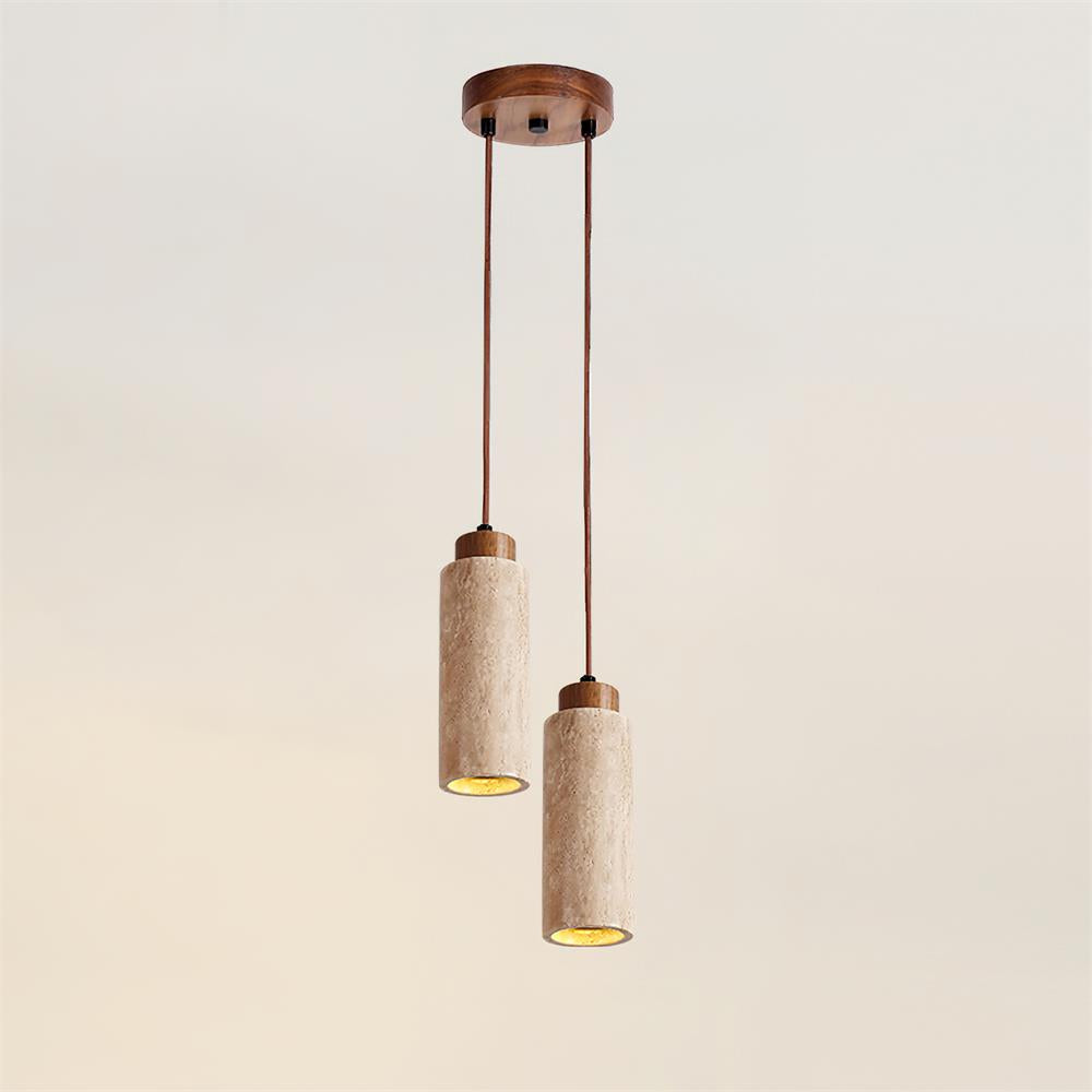 Nerova lámpara colgante minimalista de madera con acabado en travertino