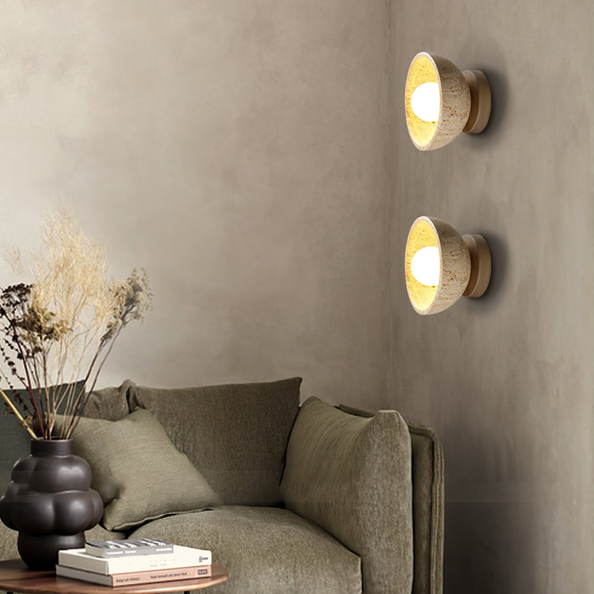 Nalen aplique de pared de medio cúpula en travertino