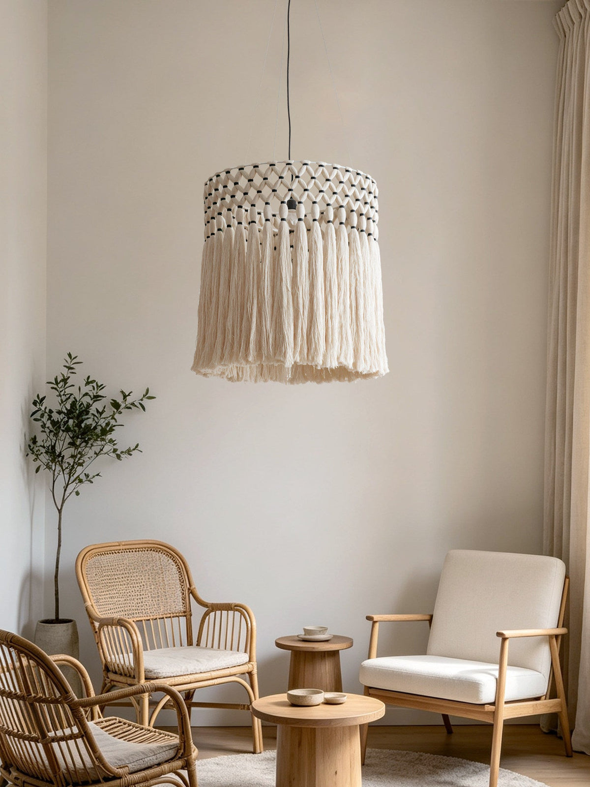 Ulmont Lámpara colgante de macramé con borlas