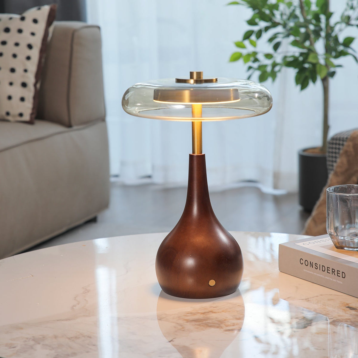 Airdes lámpara de mesa de madera vintage