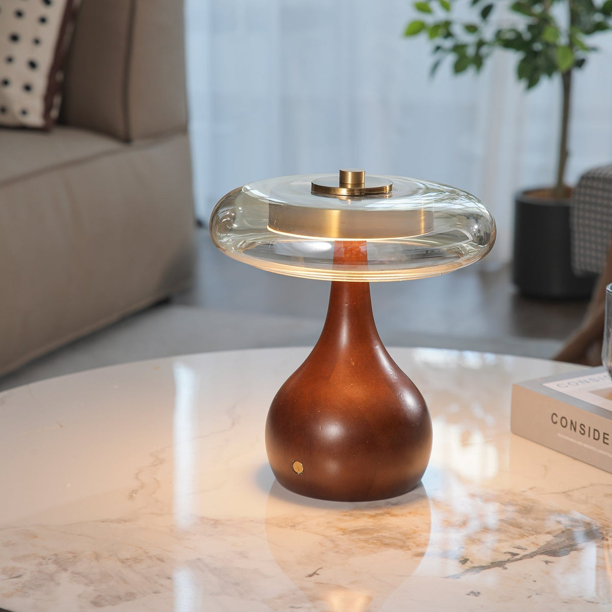 Airdes lámpara de mesa de madera vintage