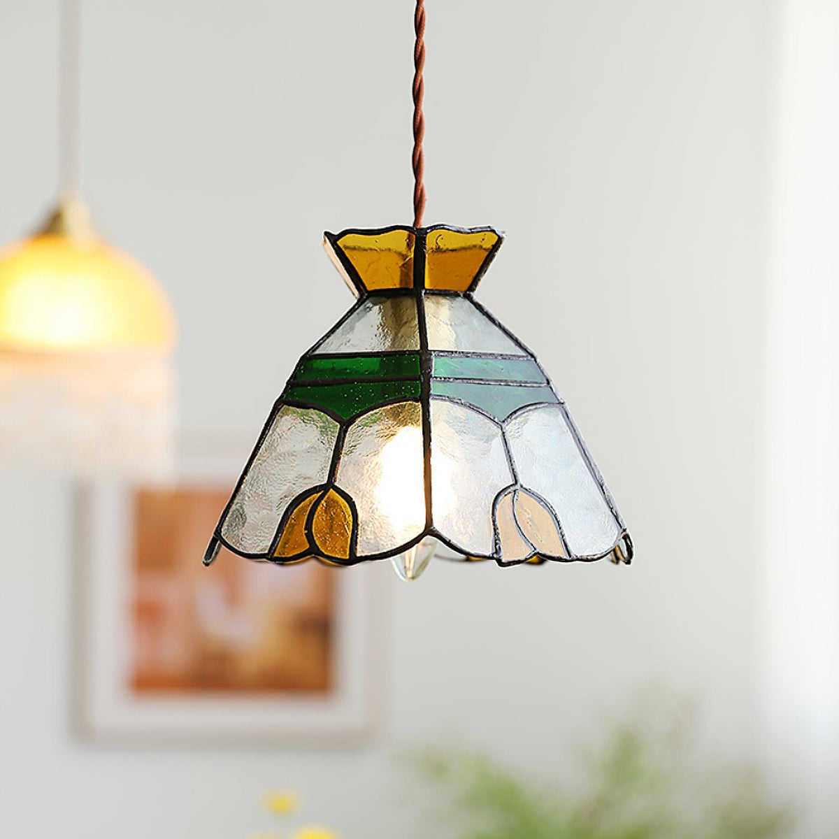 Coriva lámpara colgante de vidrio teñido estilo mid-century