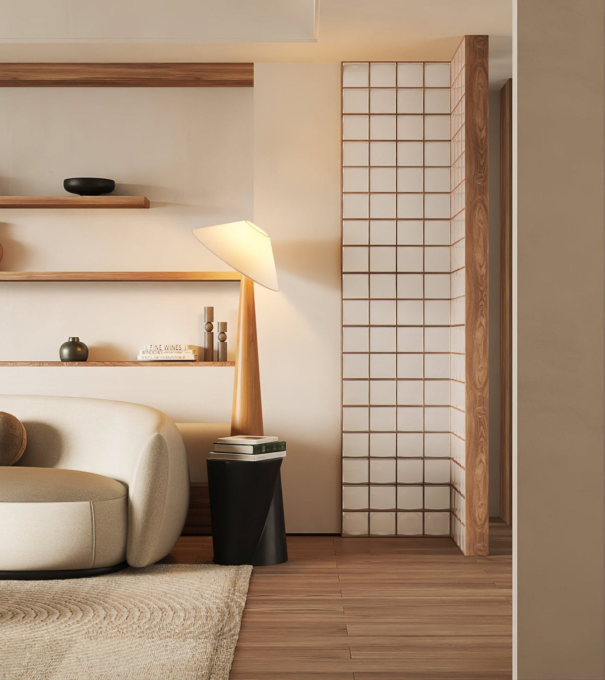 Apex lámpara de pie en madera con base cónica