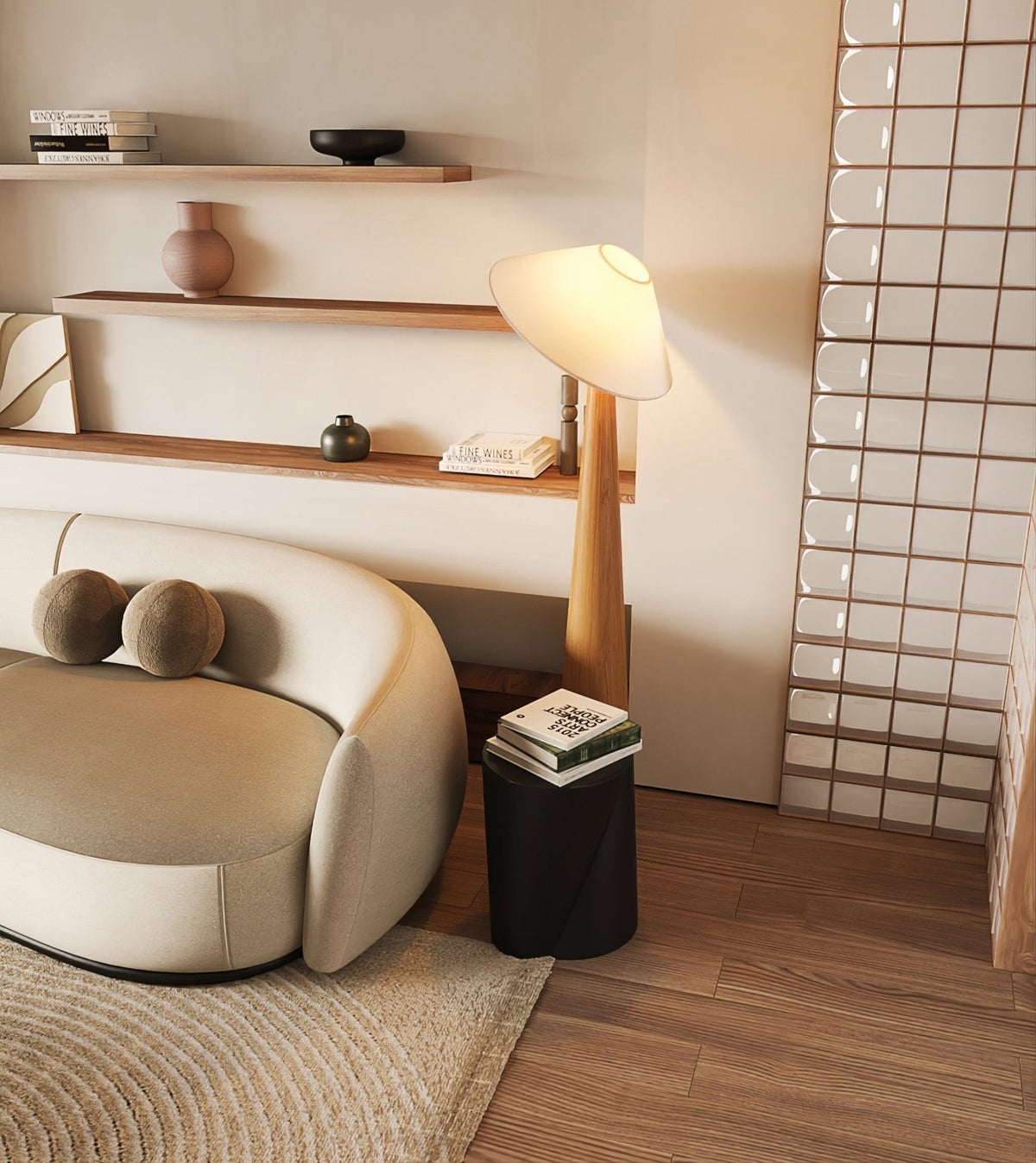 Apex lámpara de pie en madera con base cónica
