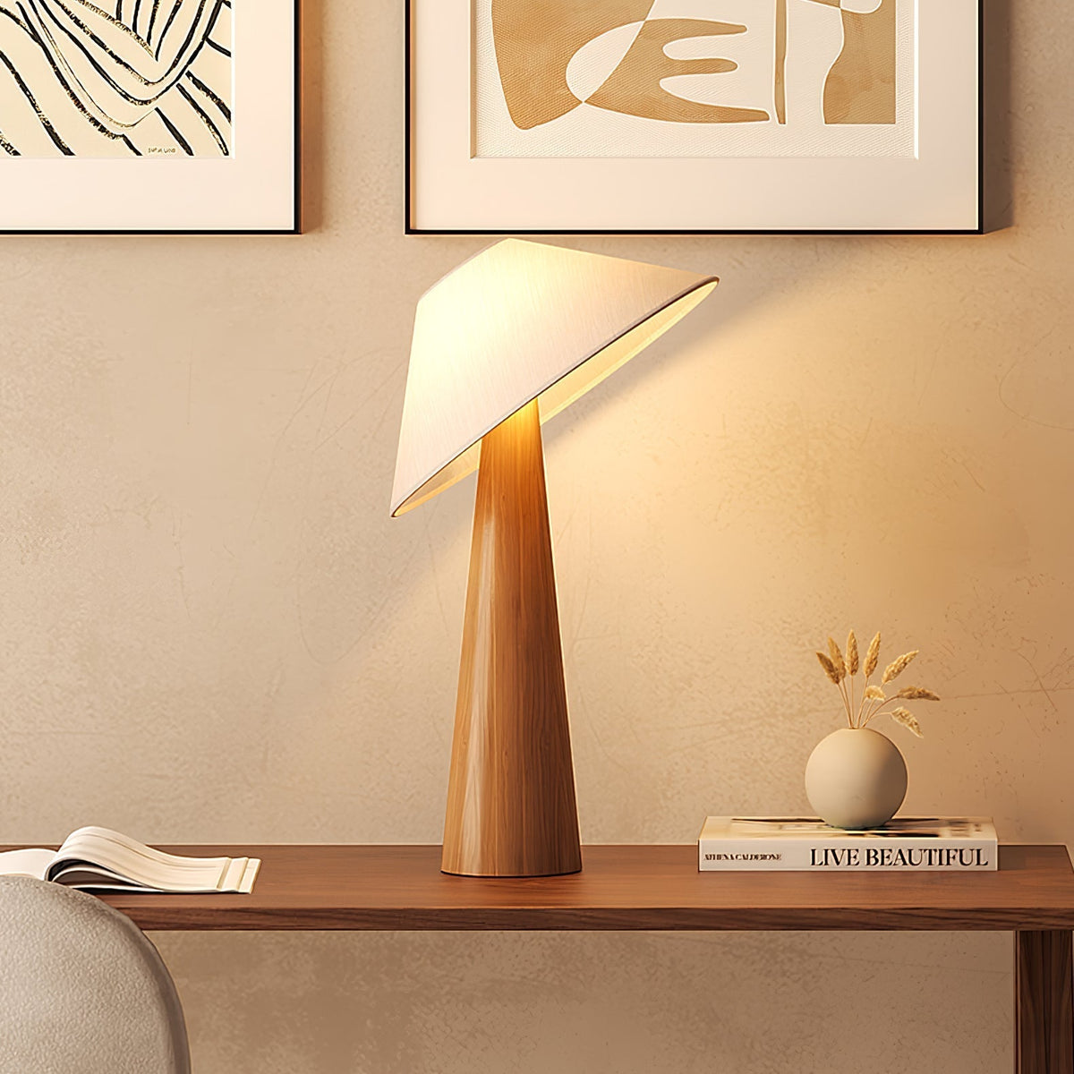 Vosile lámpara de mesa escultórica de madera