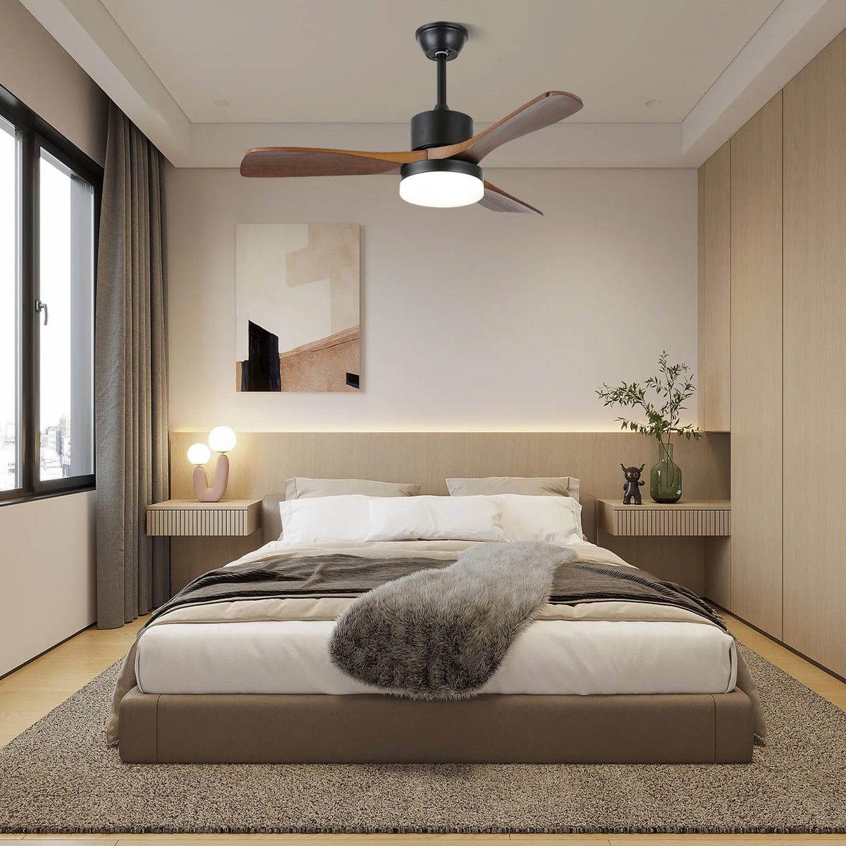 Darian ventilador de techo con luz minimalista de madera