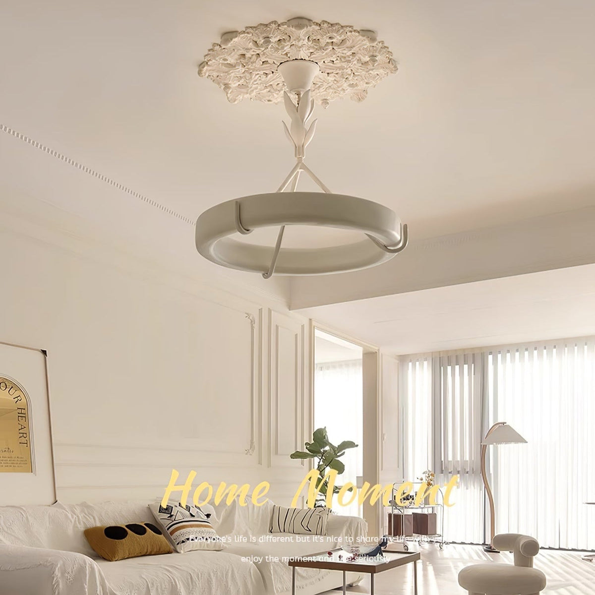 Eixor lámpara de araña de yeso blanca forma floral minimalista