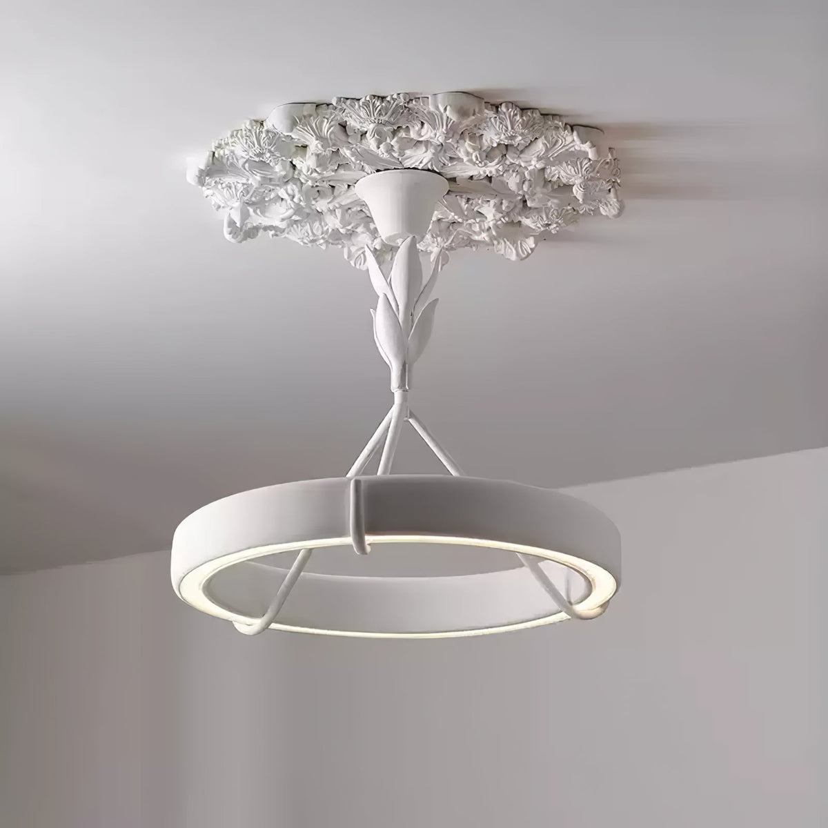 Eixor lámpara de araña de yeso blanca forma floral minimalista