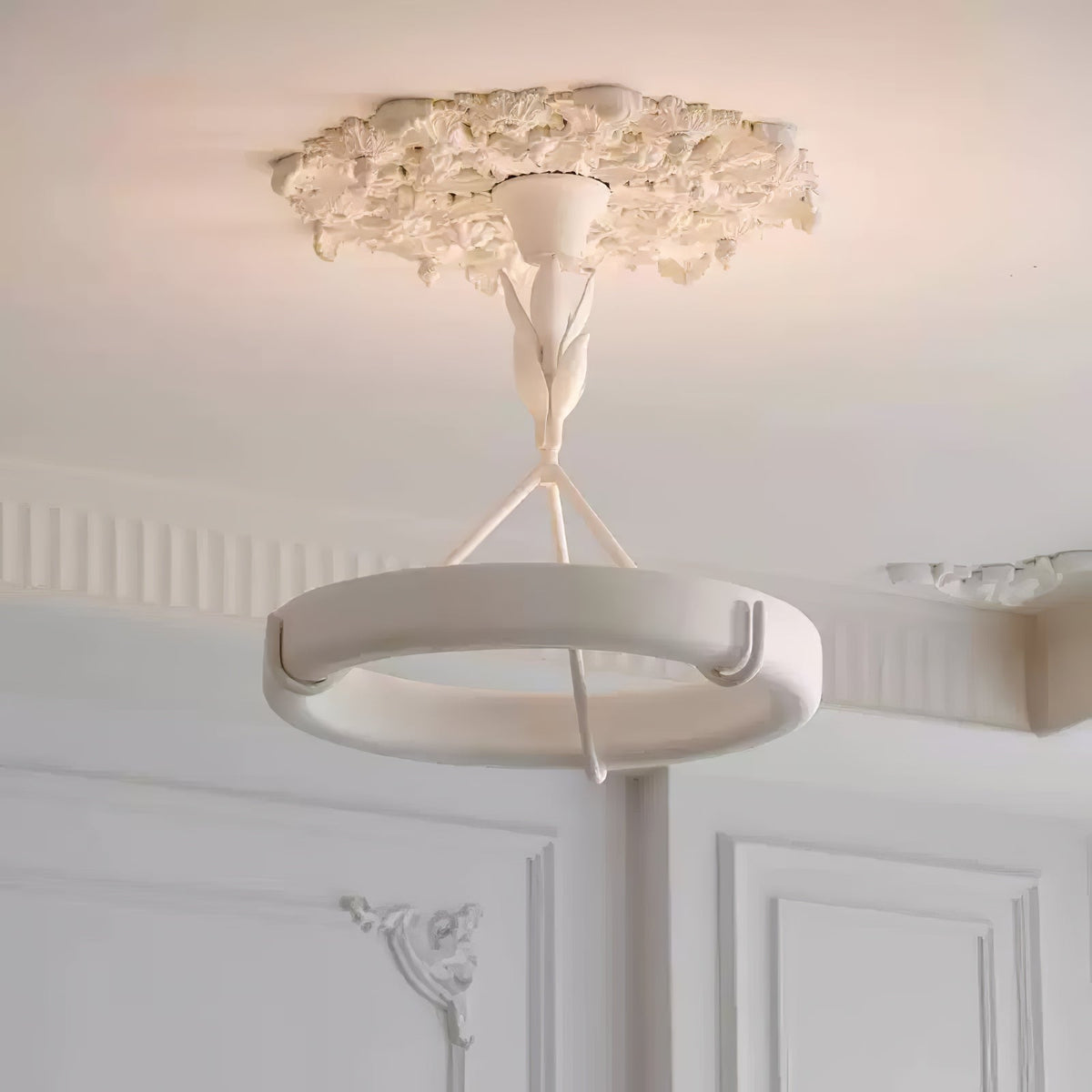Eixor lámpara de araña de yeso blanca forma floral minimalista