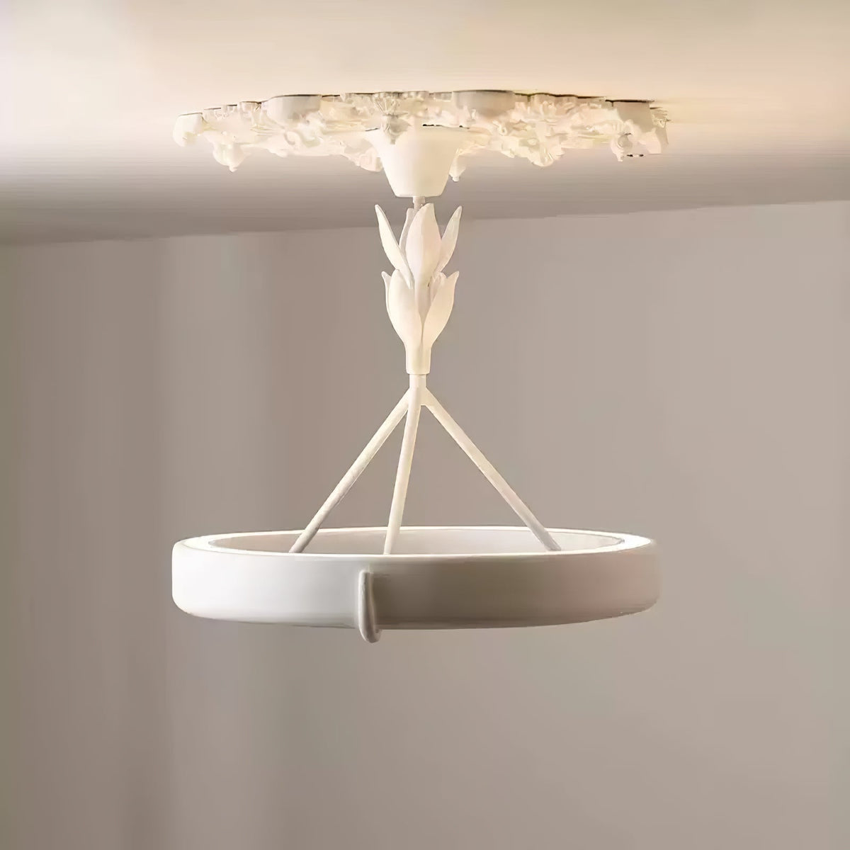 Eixor lámpara de araña de yeso blanca forma floral minimalista