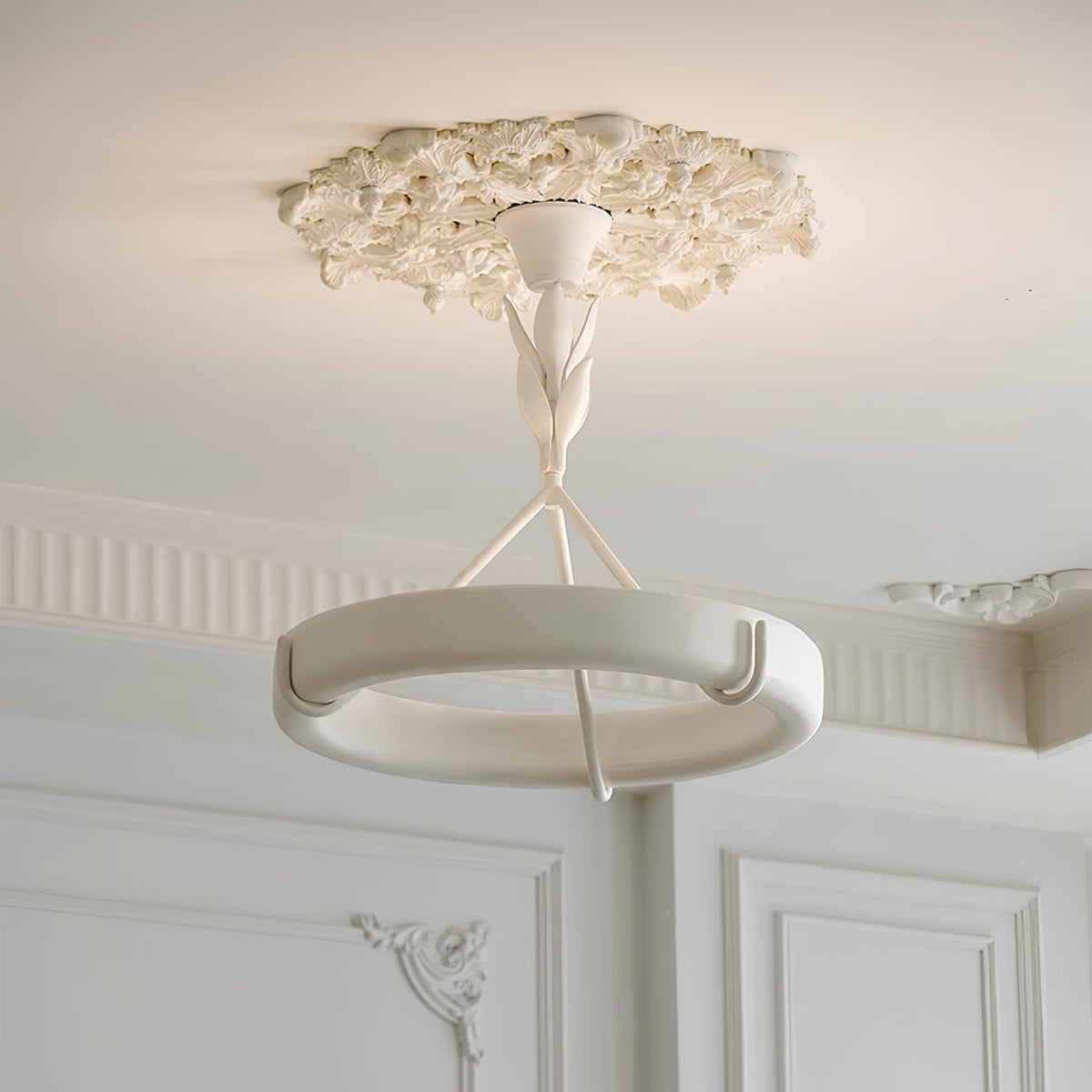 Eixor lámpara de araña de yeso blanca forma floral minimalista