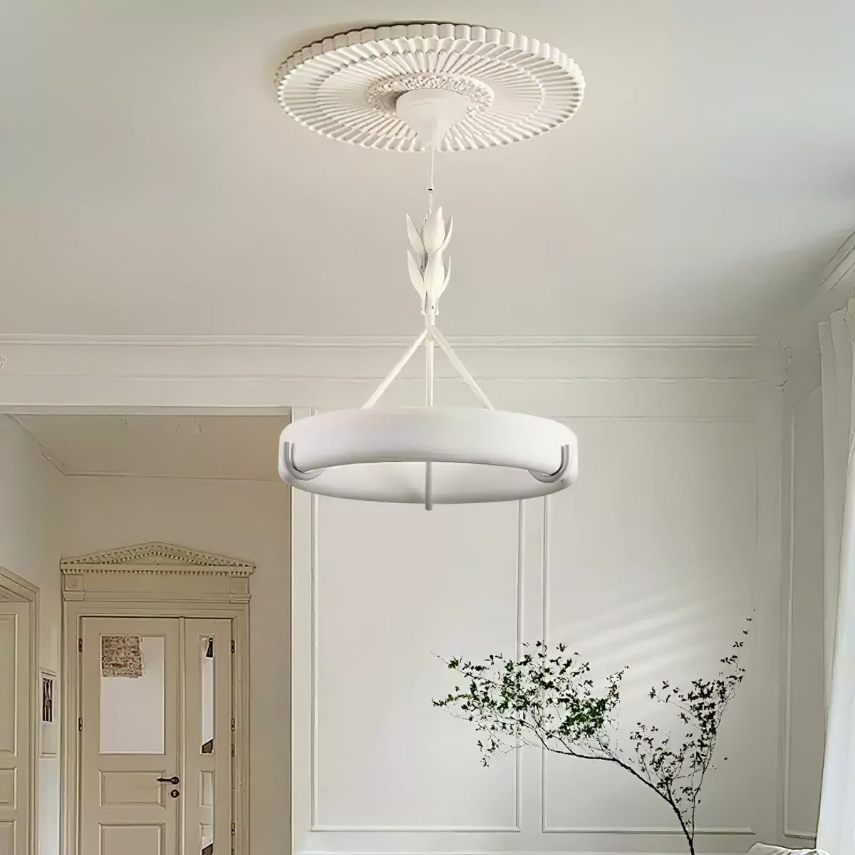 Eixor lámpara de araña de yeso blanca forma floral minimalista