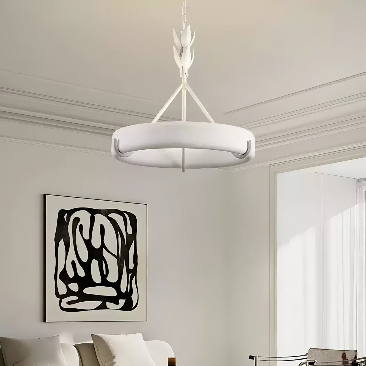 Eixor lámpara de araña de yeso blanca forma floral minimalista