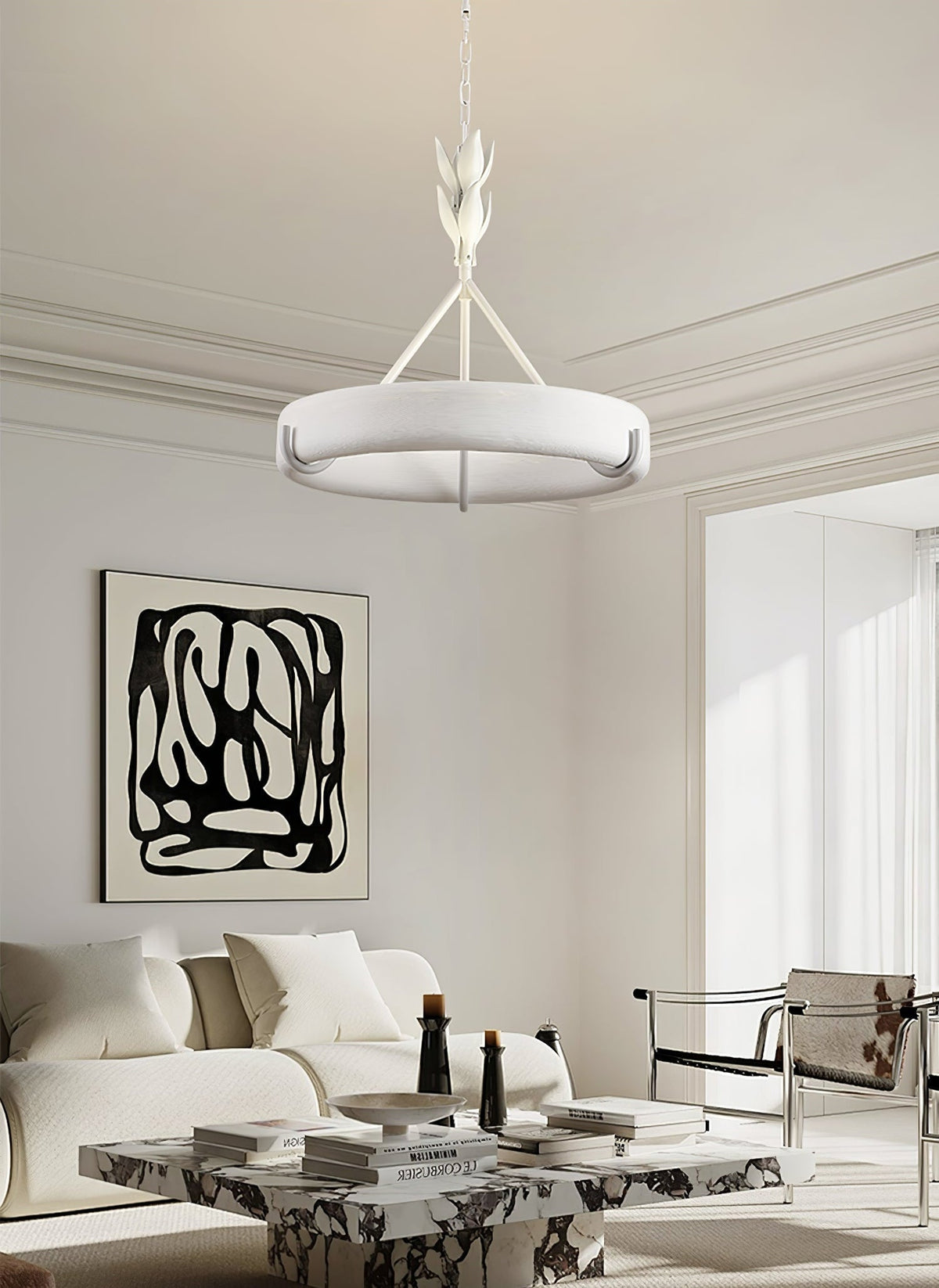 Eixor lámpara de araña de yeso blanca forma floral minimalista
