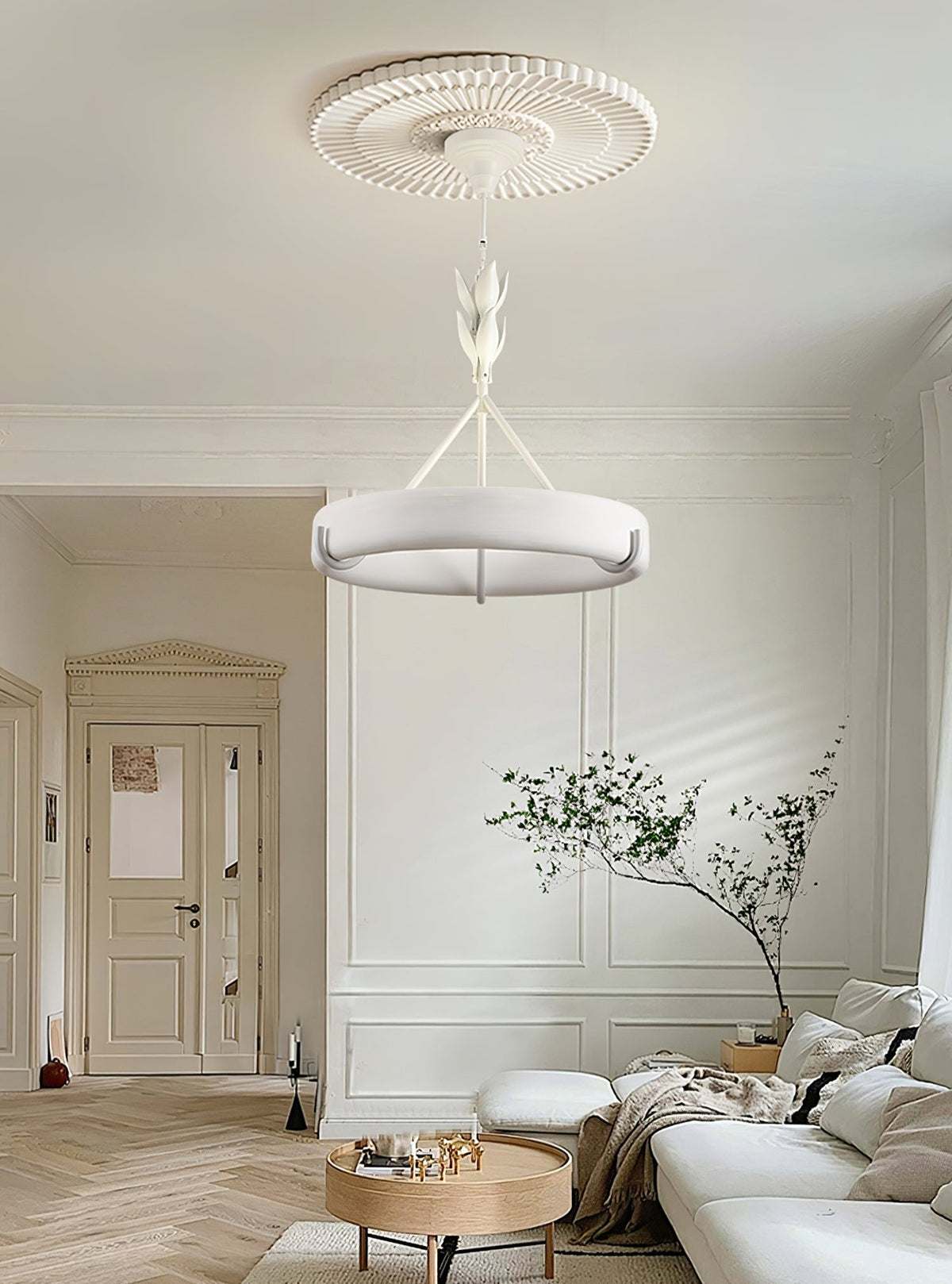 Eixor lámpara de araña de yeso blanca forma floral minimalista