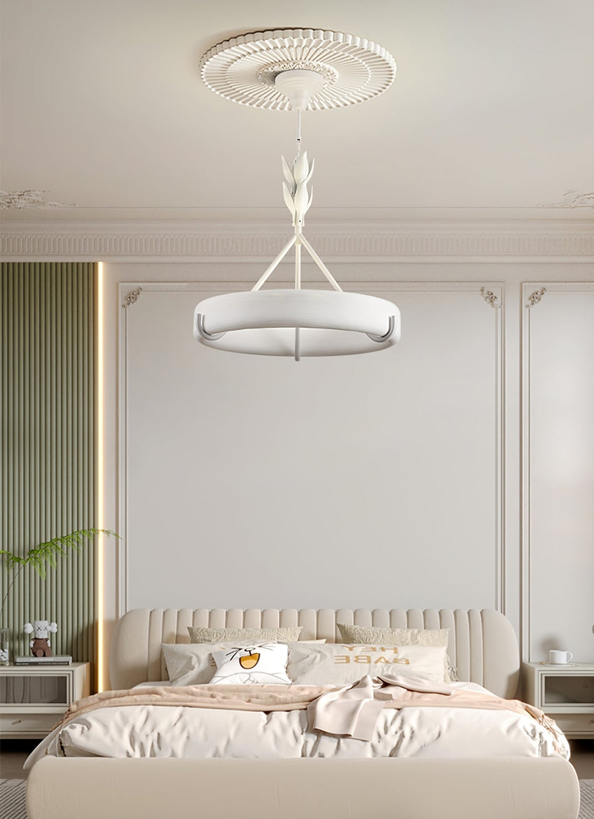 Eixor lámpara de araña de yeso blanca forma floral minimalista