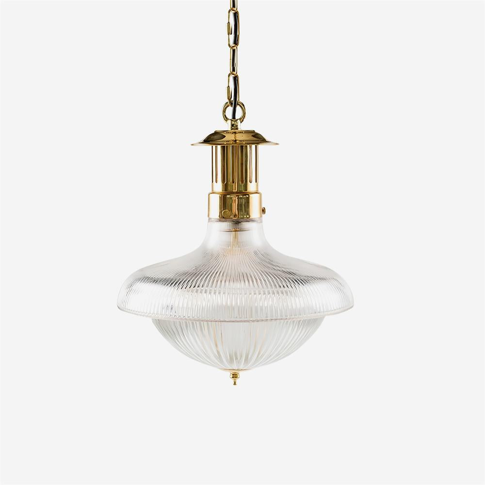 Norvela lámpara colgante de vidrio transparente con textura, florón de latón y estilo vintage