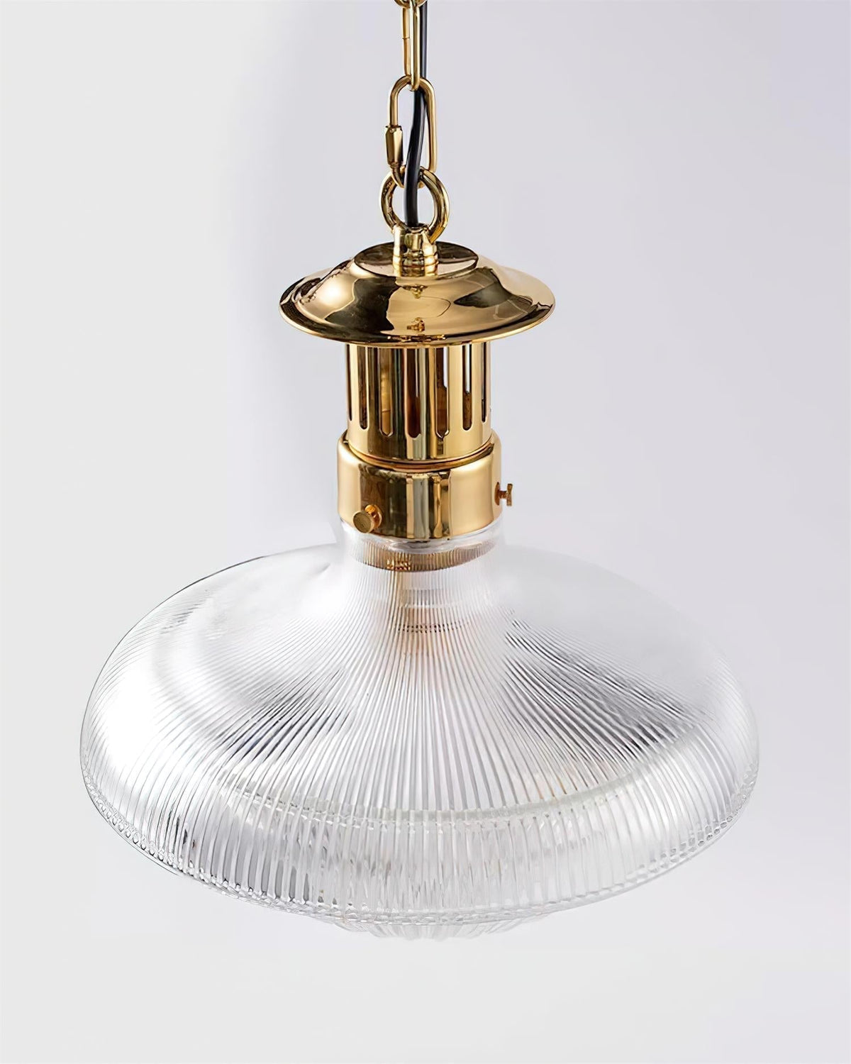 Norvela lámpara colgante de vidrio transparente con textura, florón de latón y estilo vintage