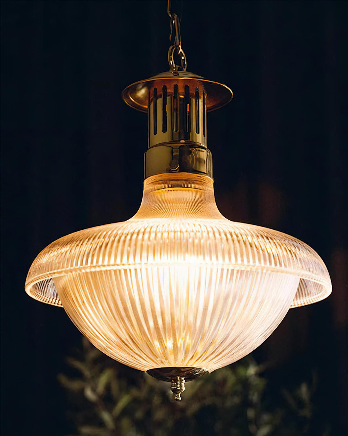 Norvela lámpara colgante de vidrio transparente con textura, florón de latón y estilo vintage