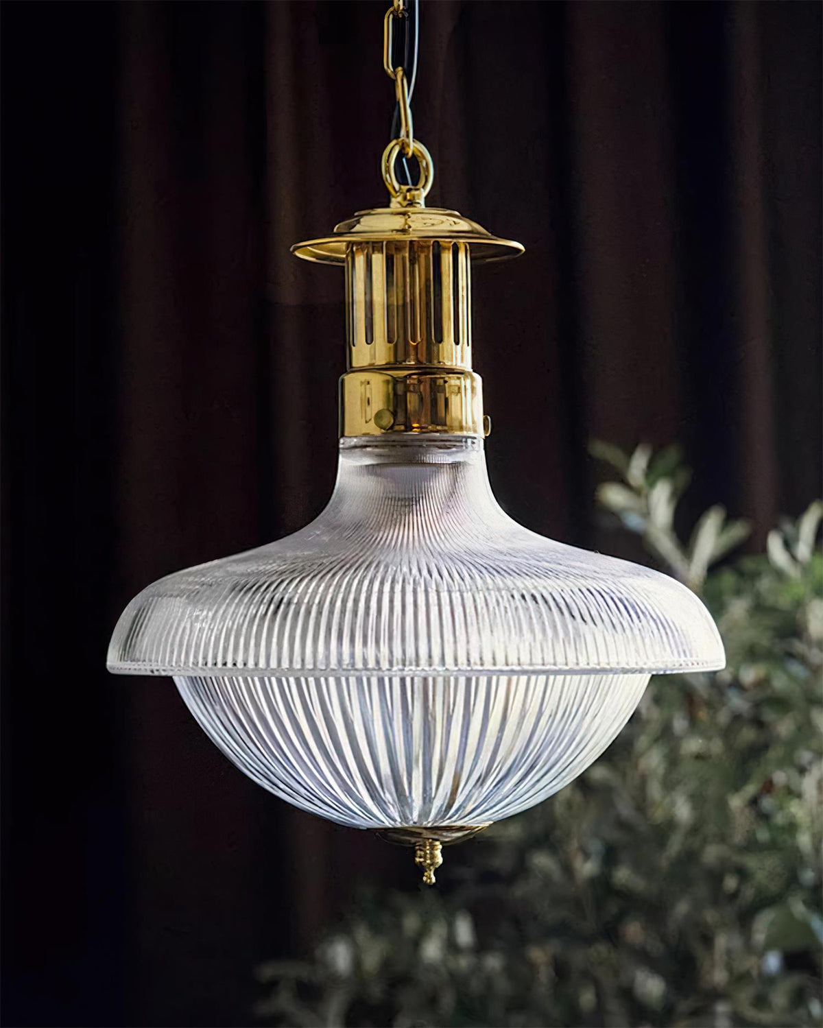 Norvela lámpara colgante de vidrio transparente con textura, florón de latón y estilo vintage