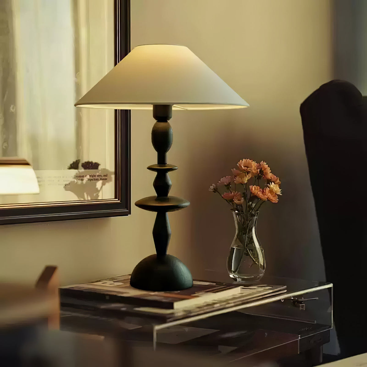 Halenir lámpara de mesa de madera y tejido
