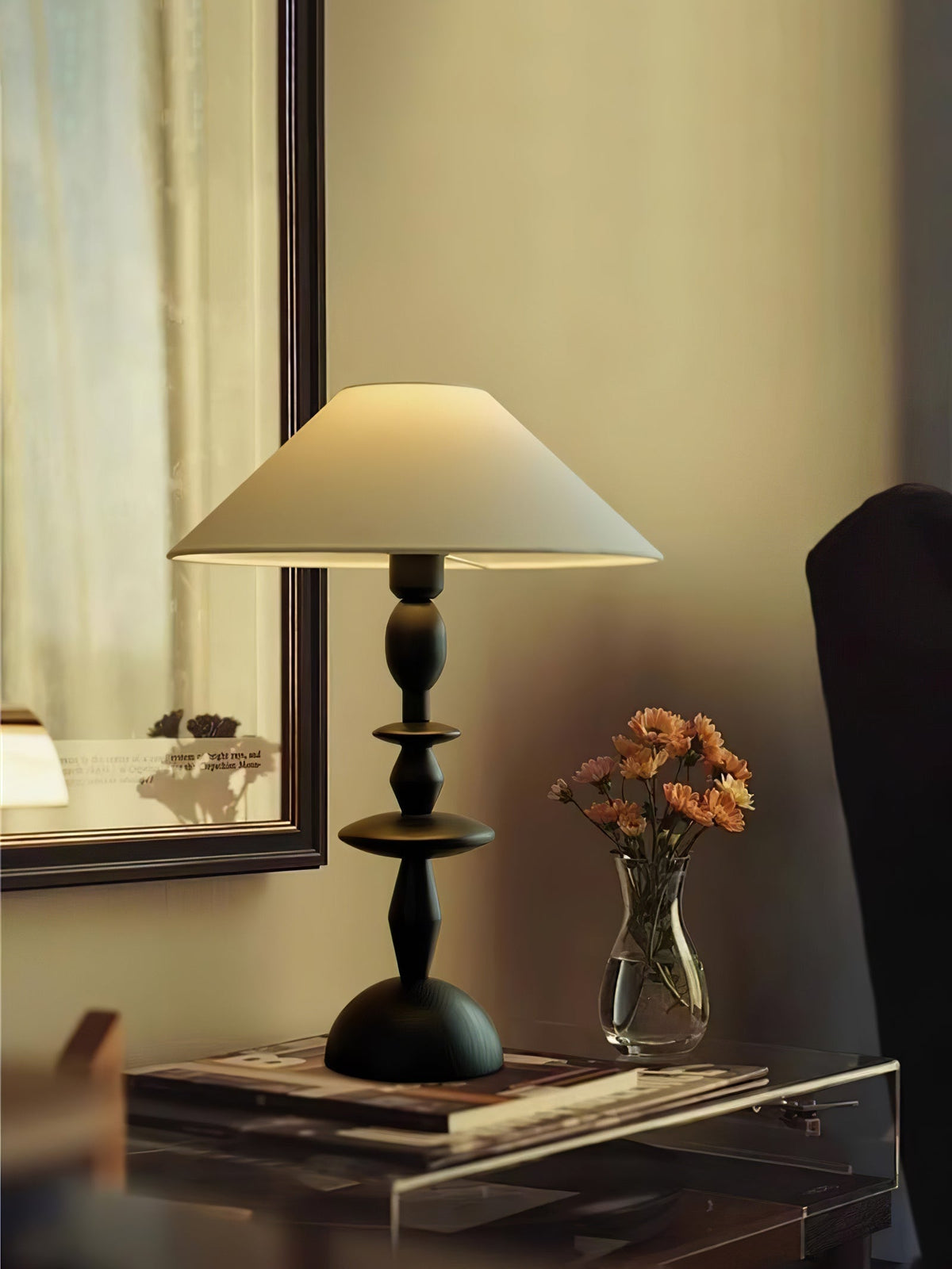 Halenir lámpara de mesa de madera y tejido