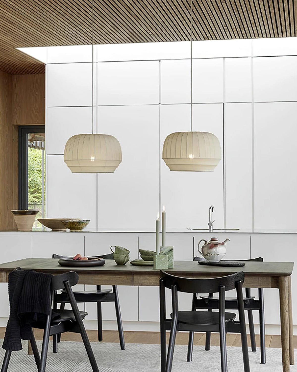 Taro lámpara colgante de tela blanca moderna minimalista con líneas verticales