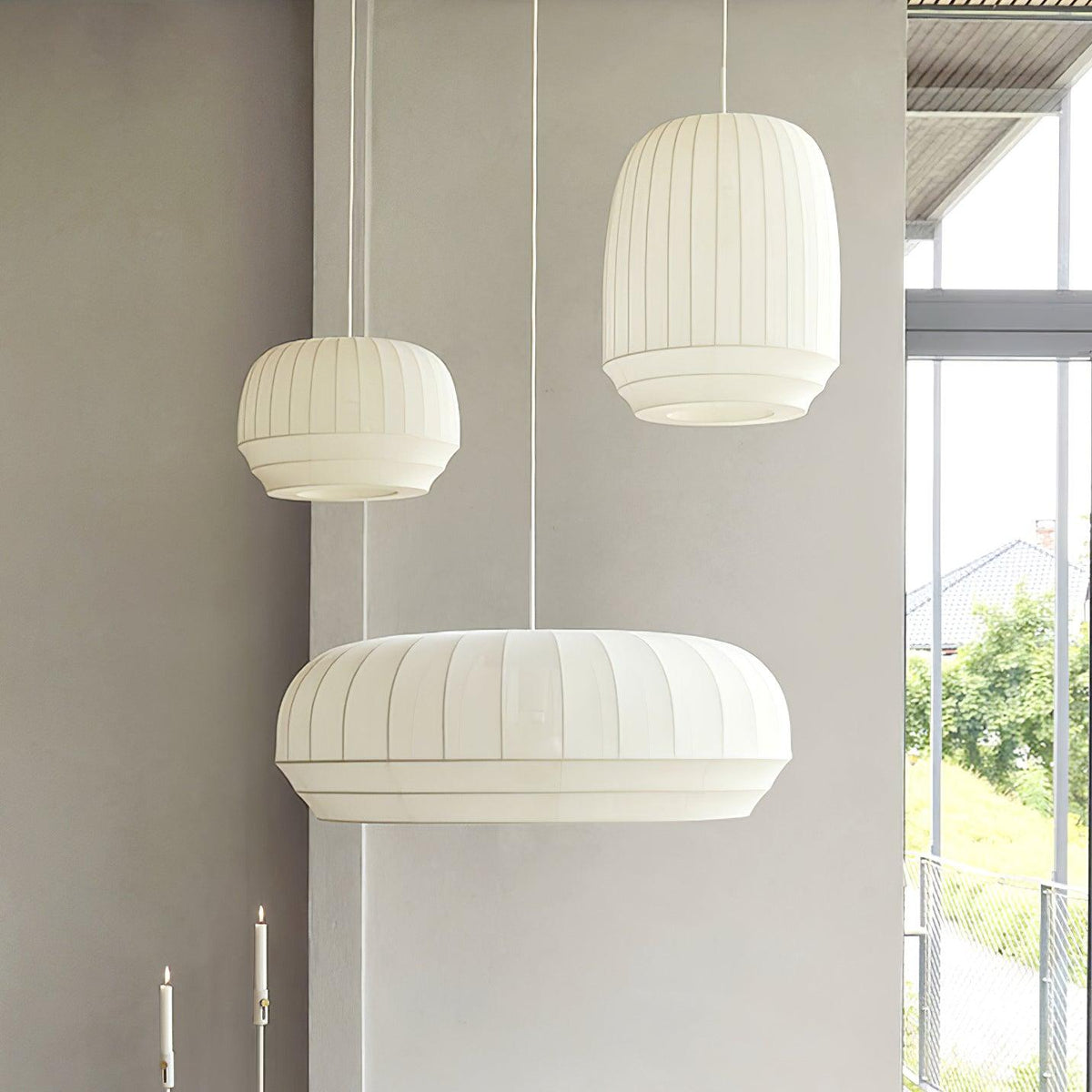 Taro lámpara colgante de tela blanca moderna minimalista con líneas verticales