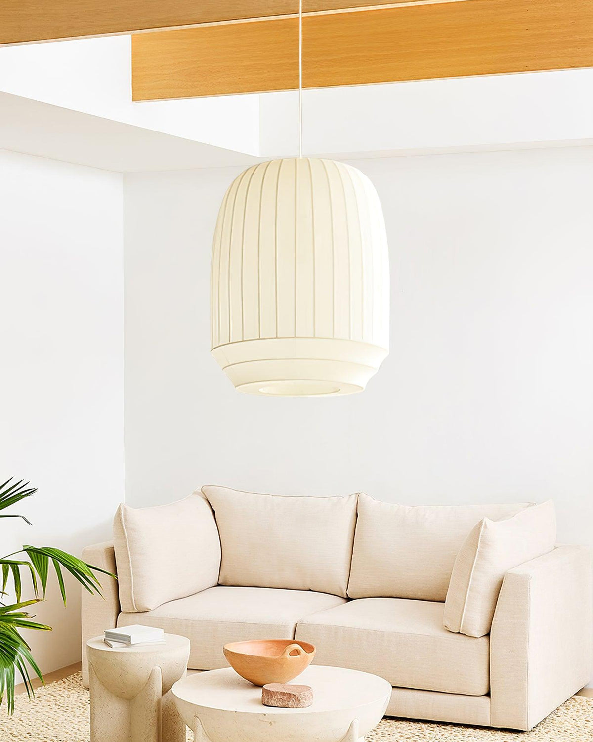 Taro lámpara colgante de tela blanca moderna minimalista con líneas verticales