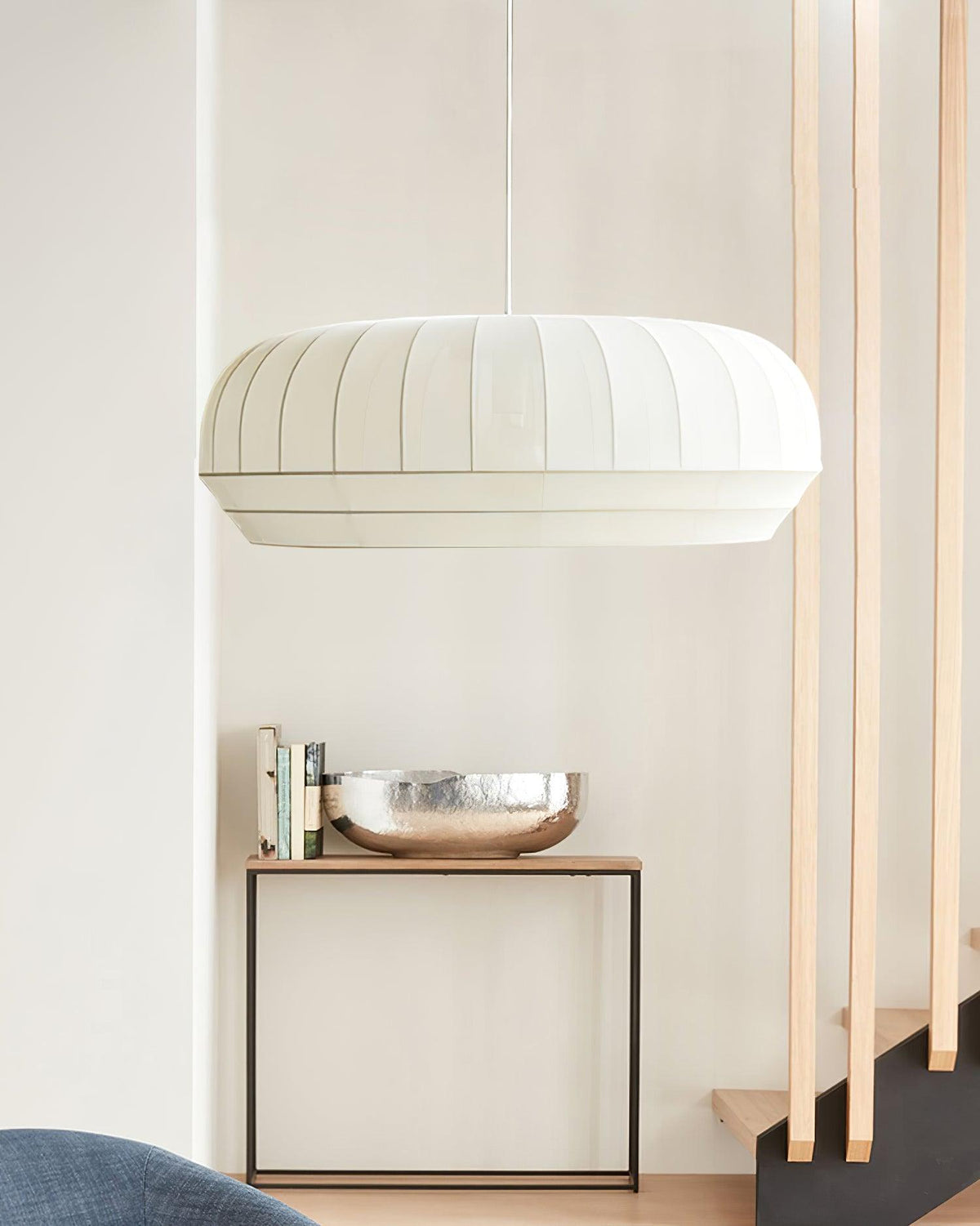Taro lámpara colgante de tela blanca moderna minimalista con líneas verticales