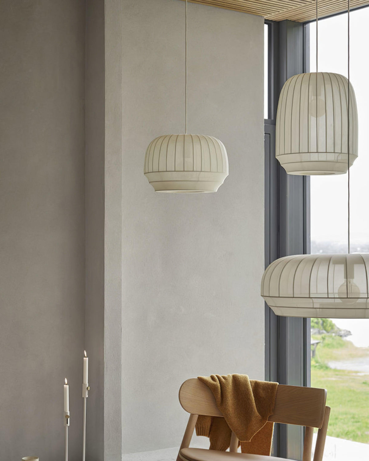Taro lámpara colgante de tela blanca moderna minimalista con líneas verticales