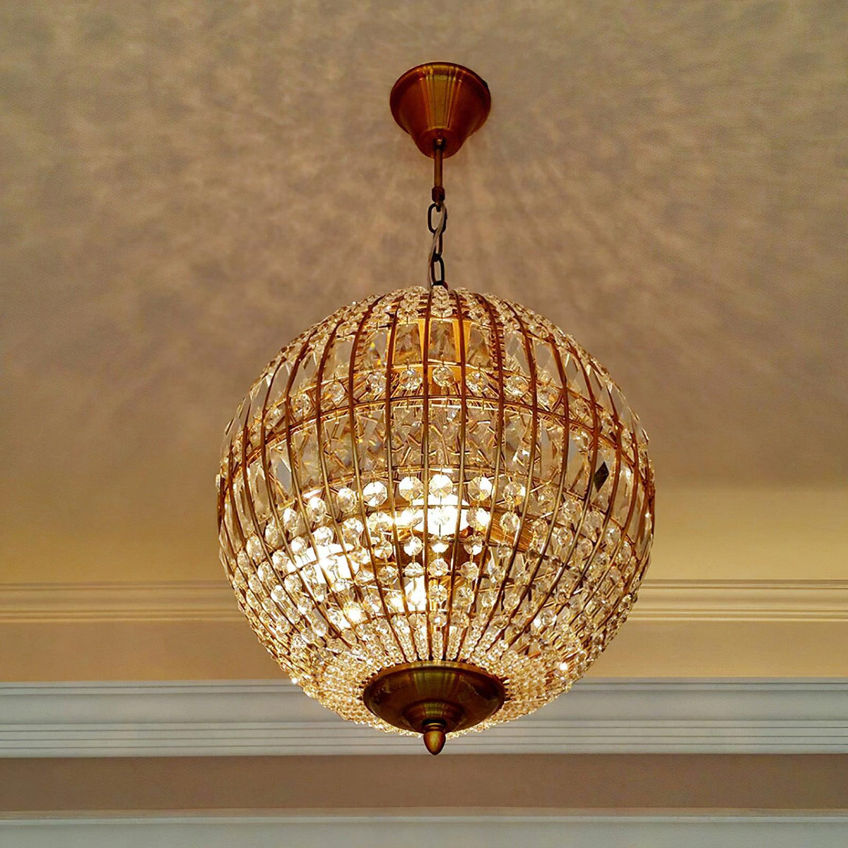 Elyinissa lámpara de araña Globo dorado cristal Vintage